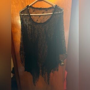 Three birds nest mesh poncho. Never worn. Black with black sequins. Size medium